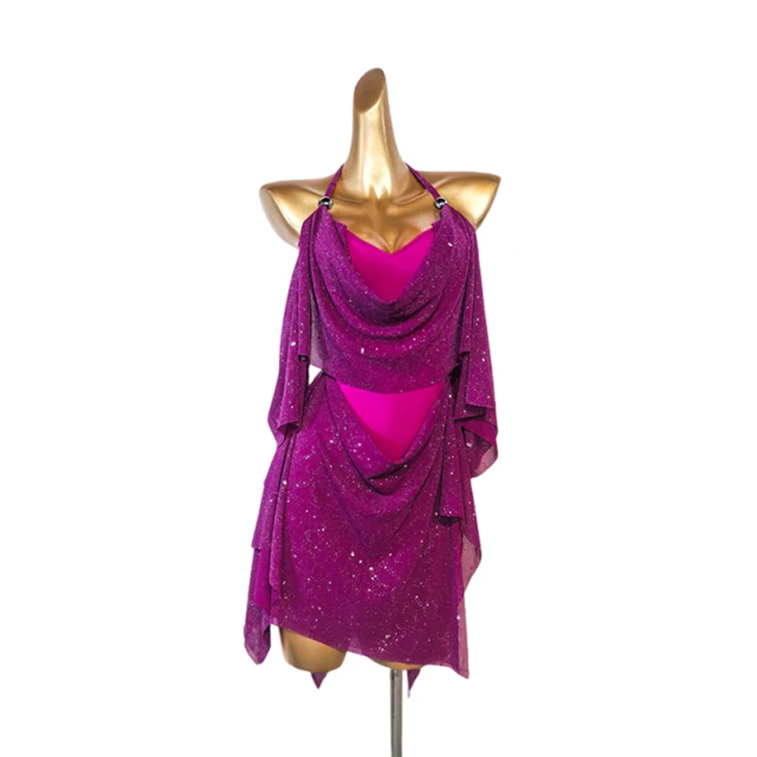 

2026 New Rose Red Latin Dance Dress Suit Competition Showcases Professional Dance Costumes with Tassel Skirts For Women