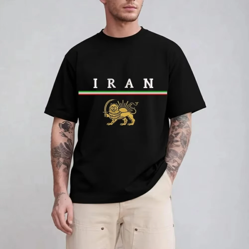 Iran Imperial Coat of Arms Graphic Unisex 100%Cotton Tshirt Persian Empire Tricolor Flag Men's Breathable Short Sleeve Shirt