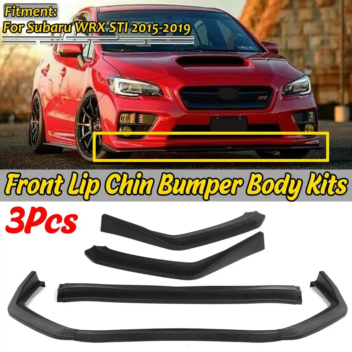 

Black / Carbon Fiber Look 3Pcs Car Front Bumper Lip Chin Spoiler Diffuser Bumper Body Kits For Subaru WRX STI 2015-2019 Body Kit