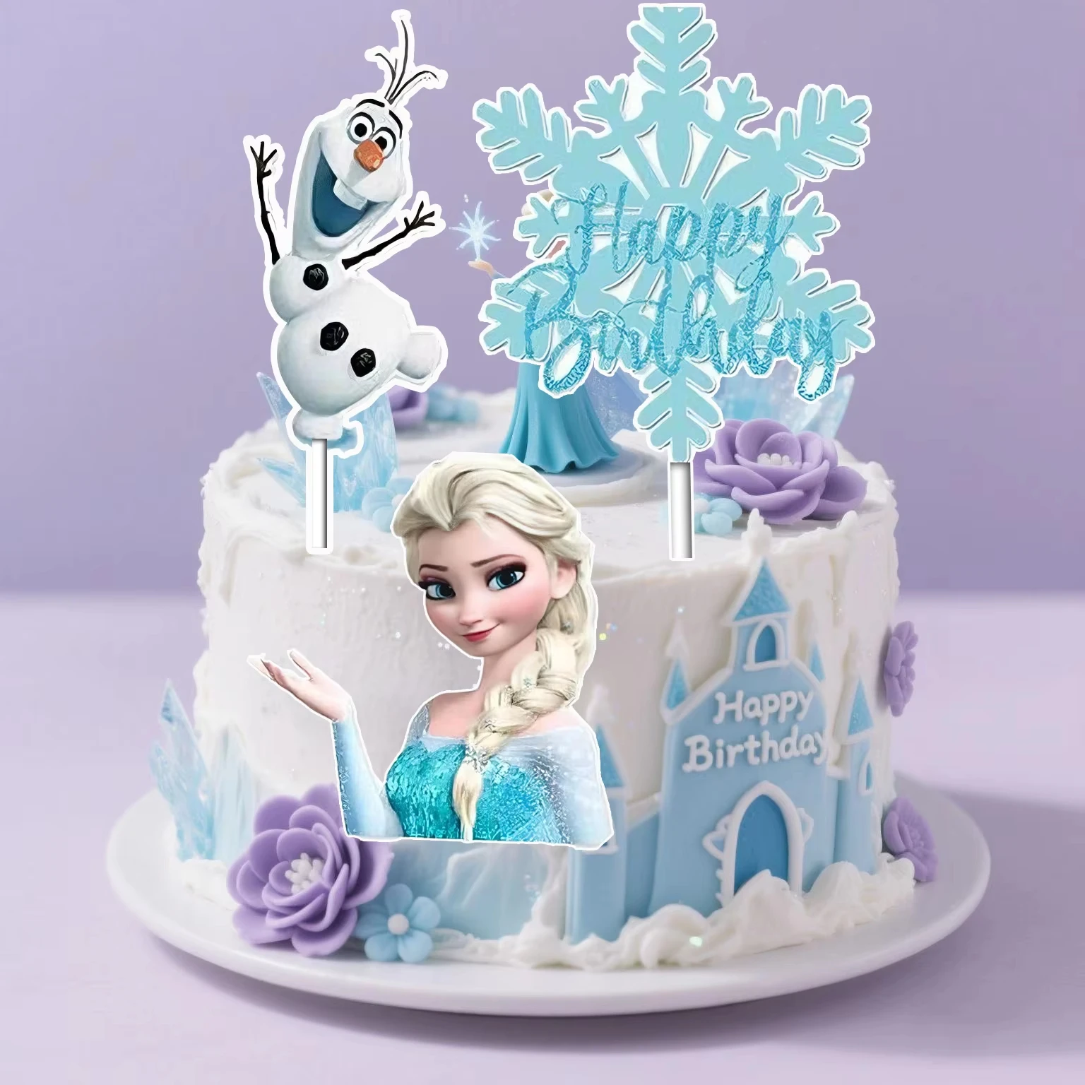 فروزن إلسا برينسيس الأزرق الاكريليك كعكة توبر لحفلة عيد ميلاد الديكور كب كيك القبعات العالية استحمام الطفل العلم كعكة ديكور