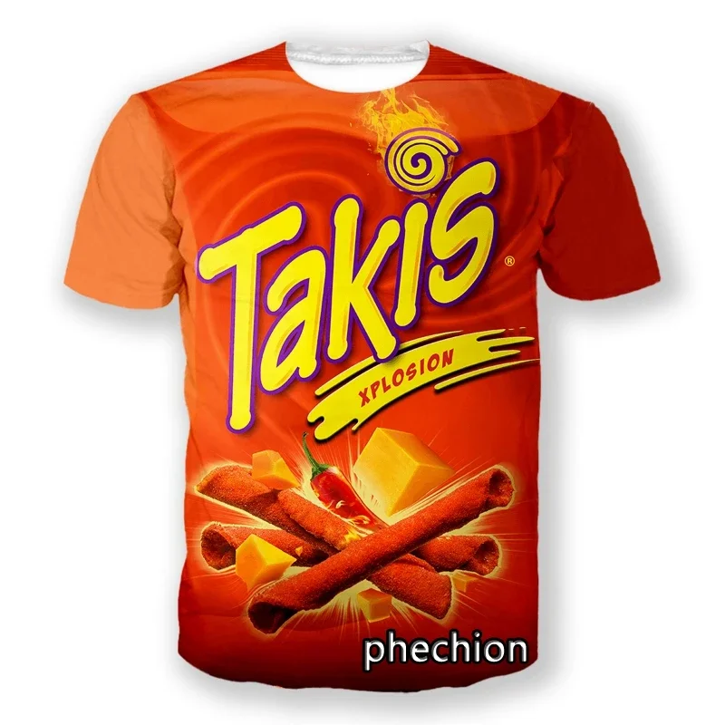 Phechion New Men\'s and Women\'s Snack Takis 3D Printed T-shirt Fashion Casual Sports Crewneck Hip Hop Summer Top