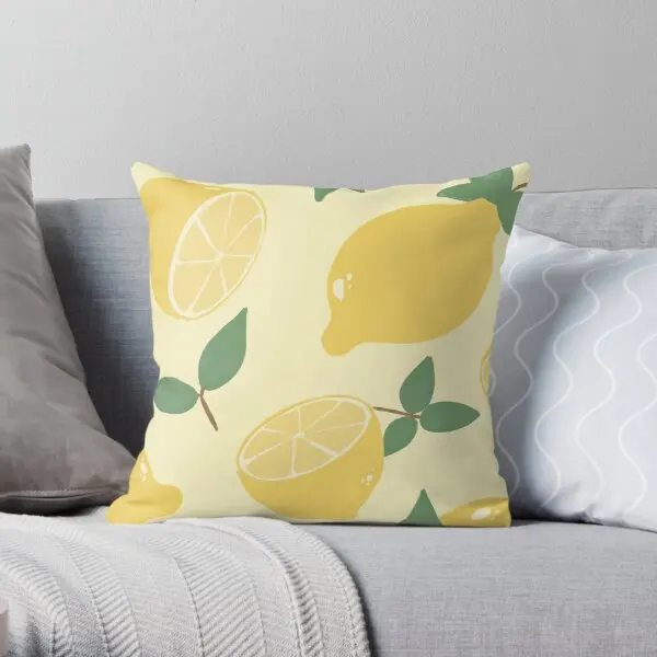 

Lemon Yellow Printing Throw Pillow Cover Waist Soft Decorative Comfort Home Bedroom Anime Square Pillows not include One Side