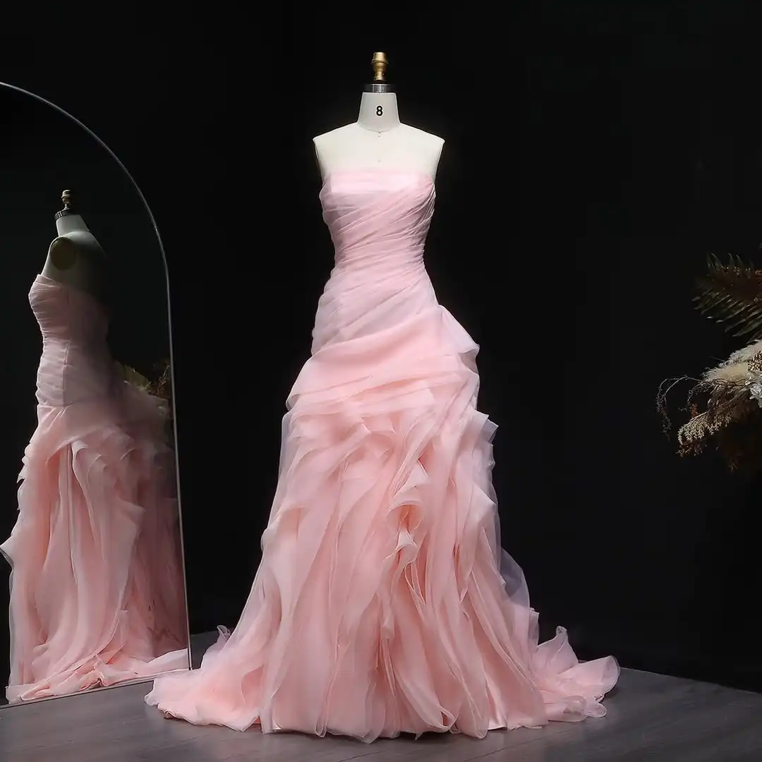 

QR Customized ElegantGoddess Women Evening Dresses Trumpet Pleats Strapless Luxury Prom Chiffon Floor length Zipper Party Formal