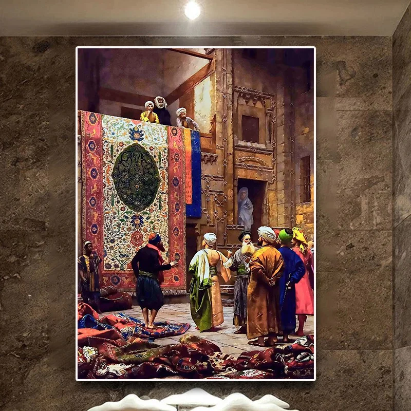 Gerome Famous Artwork Arab Carpet Merchant Oil Painting Print on Canvas Poster Porch Wall Art Picture Living Room Deor (No Frame