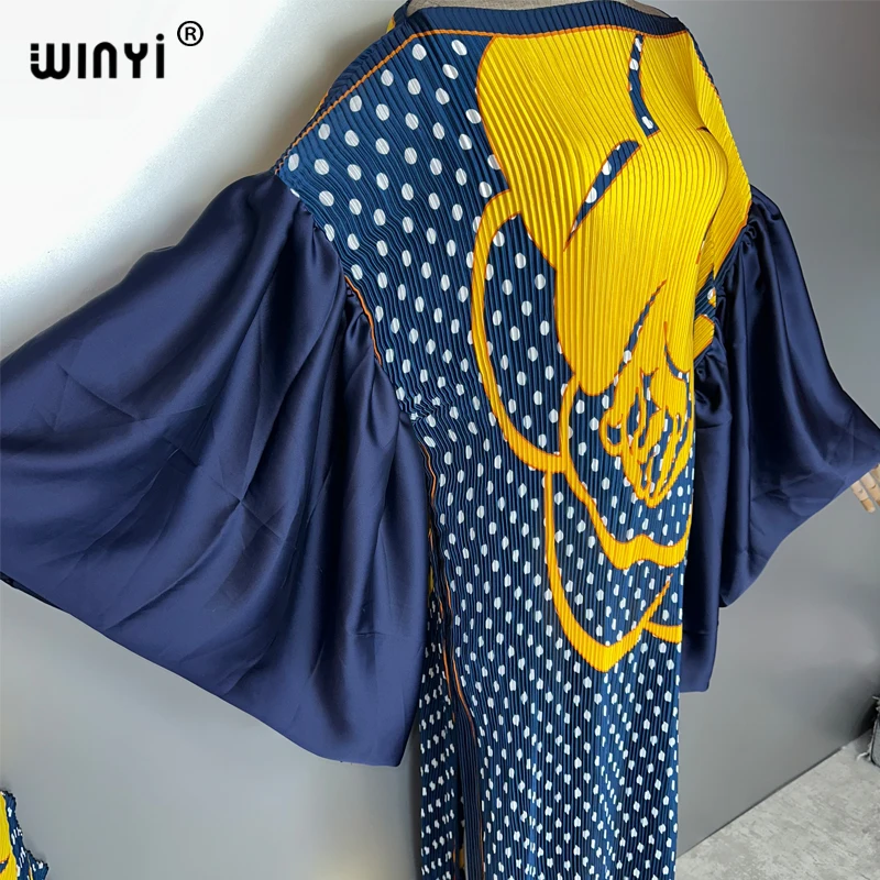 WINYI summer Bubble sleeve pleated dress beach cover up kaftan abaya dubai luxury party dress long down evening dress