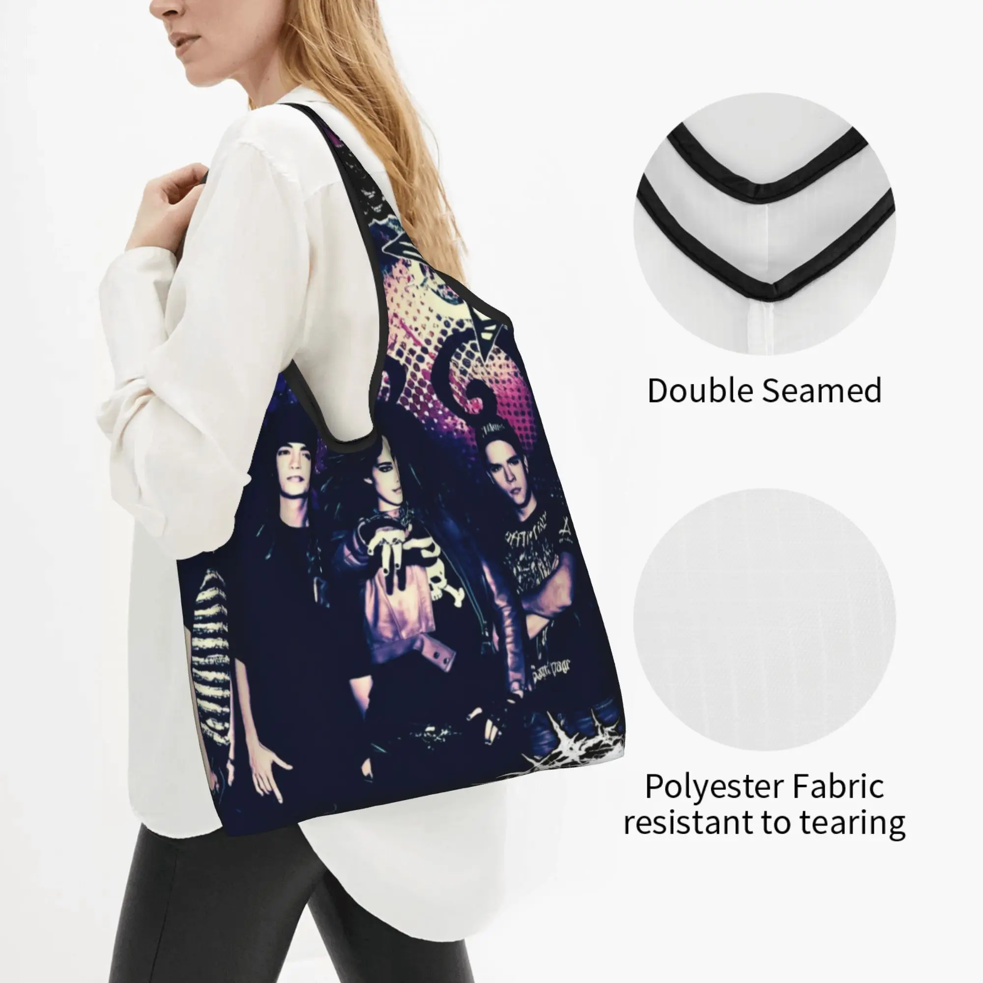 Hot Pop Music T-Tokios H-Hotels Grocery Shopping Bag Funny Shopper Shoulder Tote Bags Big Capacity Portable Classic  Handbag