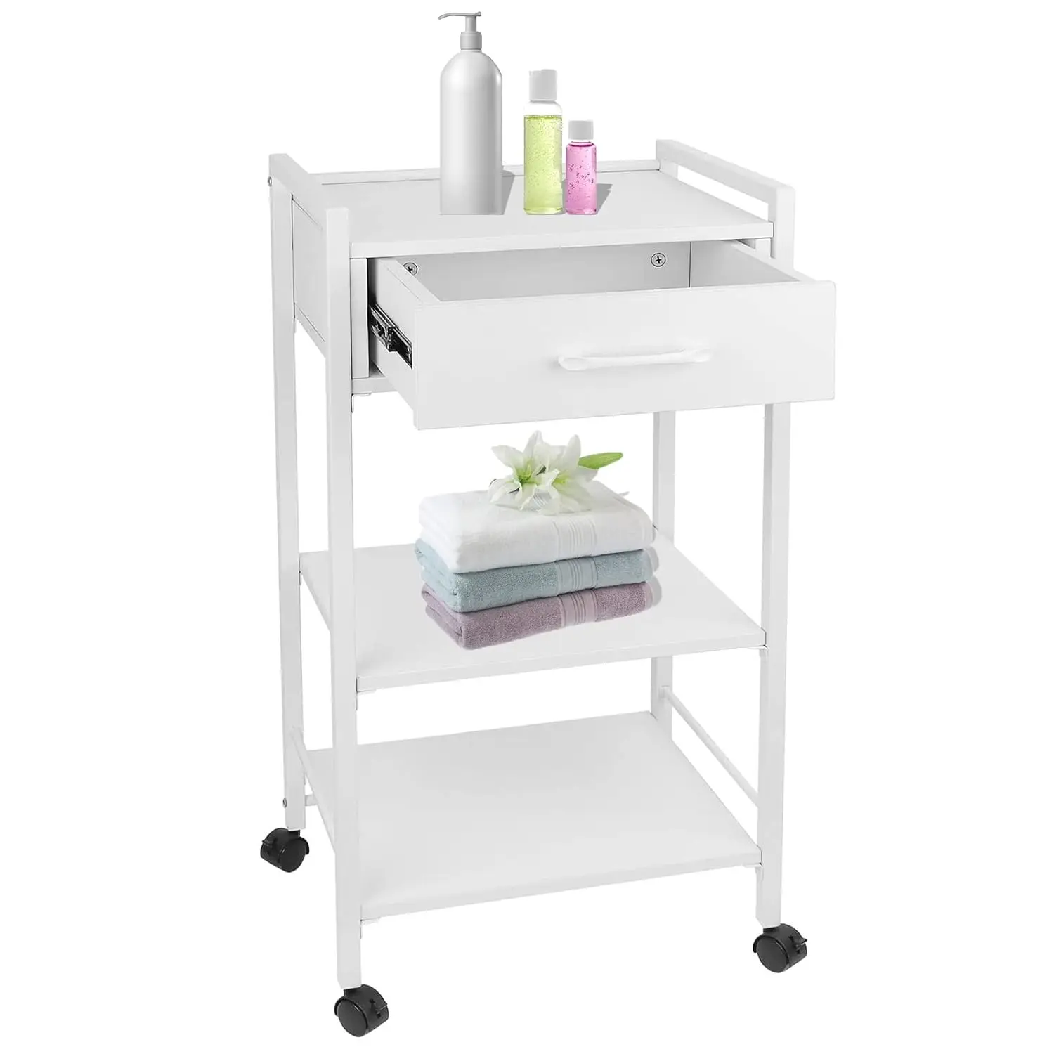 Salon Trolley Cart for Beauty SPA, 3Tiers Esthetician Cart with Drawers and Lockable Wheels Heavy Duty Beauty Salon Rolling Trol