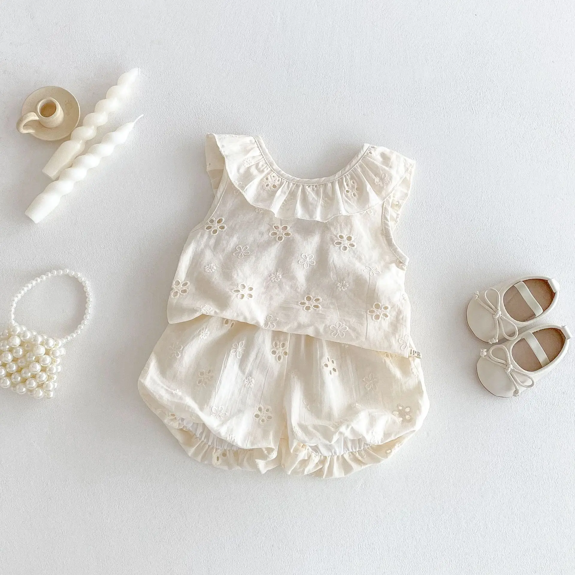 

Fashion Kids Children Birthday Clothes Outfit 0-3Y 2025 Baby Girls Summer Clothing Set Embroidery Flowers Bow Tops Shirts+Shorts