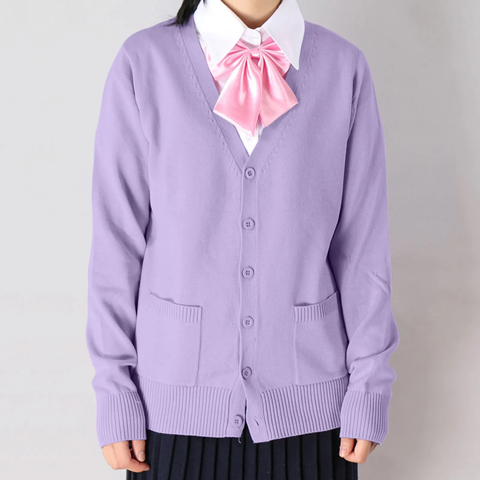 女の子のためのニットコットンカーディガン,日本の制服,マルチカラー,Vネック,学生服,春と秋のコレクション100%