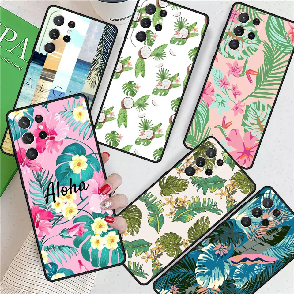 Zomer Plant Palm Groen Blad Aloha Voor Samsung Galaxy S24 Ultra S21 S22 S8 S9 S10 5G Noot 10 20 Plus Fe S23 Telefoonhoes