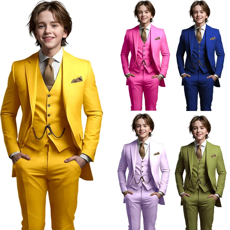 Boy's Evening Dress Suit 3 Piece Set Jacket Pants Vest Party Fashion Suit Graduation Ceremony Attire