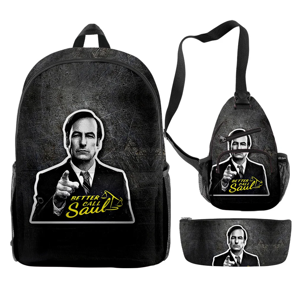 Harajuku Novelty Better Call Saul TV Series 3D Print 3pcs/Set pupil School Bags Travel Laptop Backpack Chest Bag Pencil Case