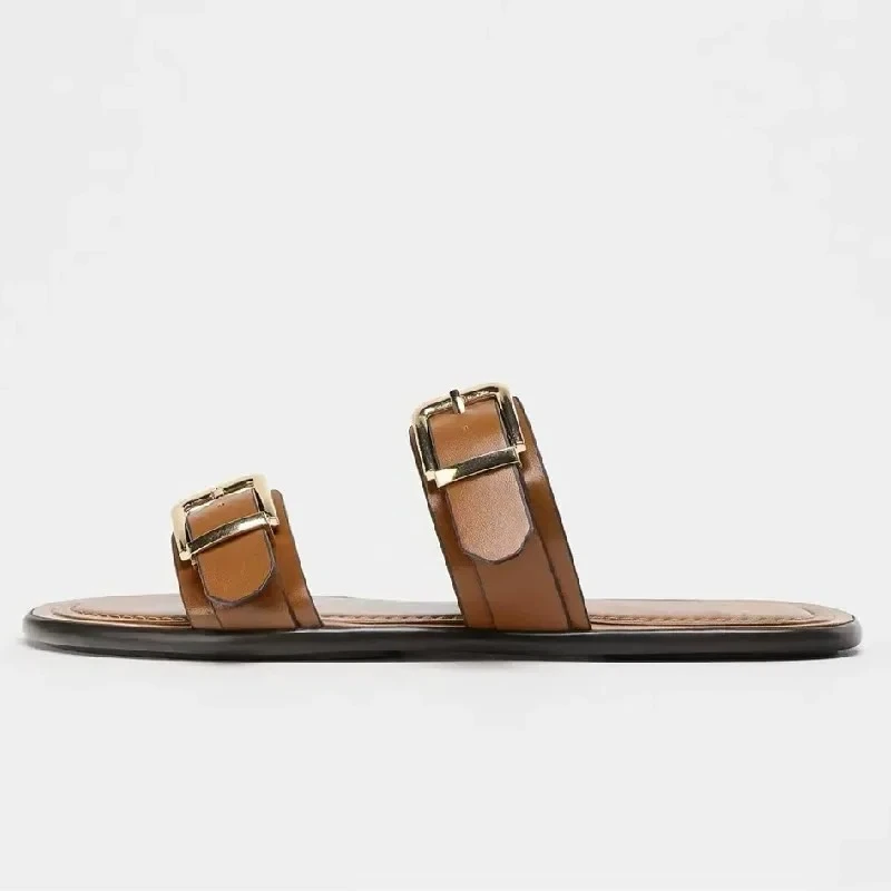 

Модные тапочки на плоской подошве с круглым носком и римской пряжкой, женские удобные повседневные шлепанцы, летние легкие уличные пляжные сандалии De Mujer