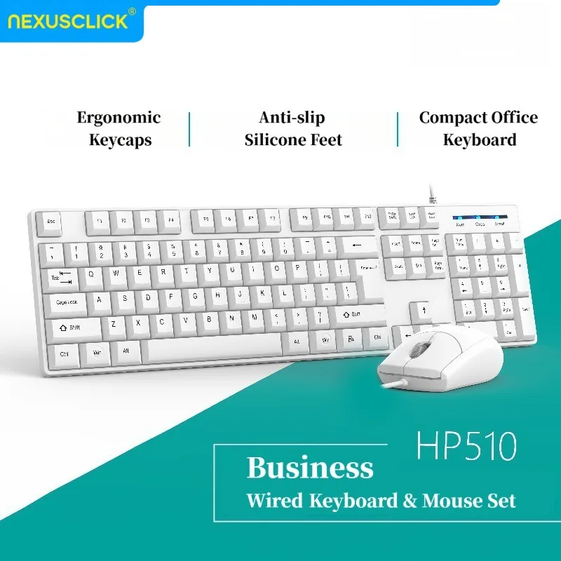 NexusClick Wired Office Keyboard Mouse Combo,Sturdy Ergonomic Low Price Universal Computer Accessory for Computer Home Classroom