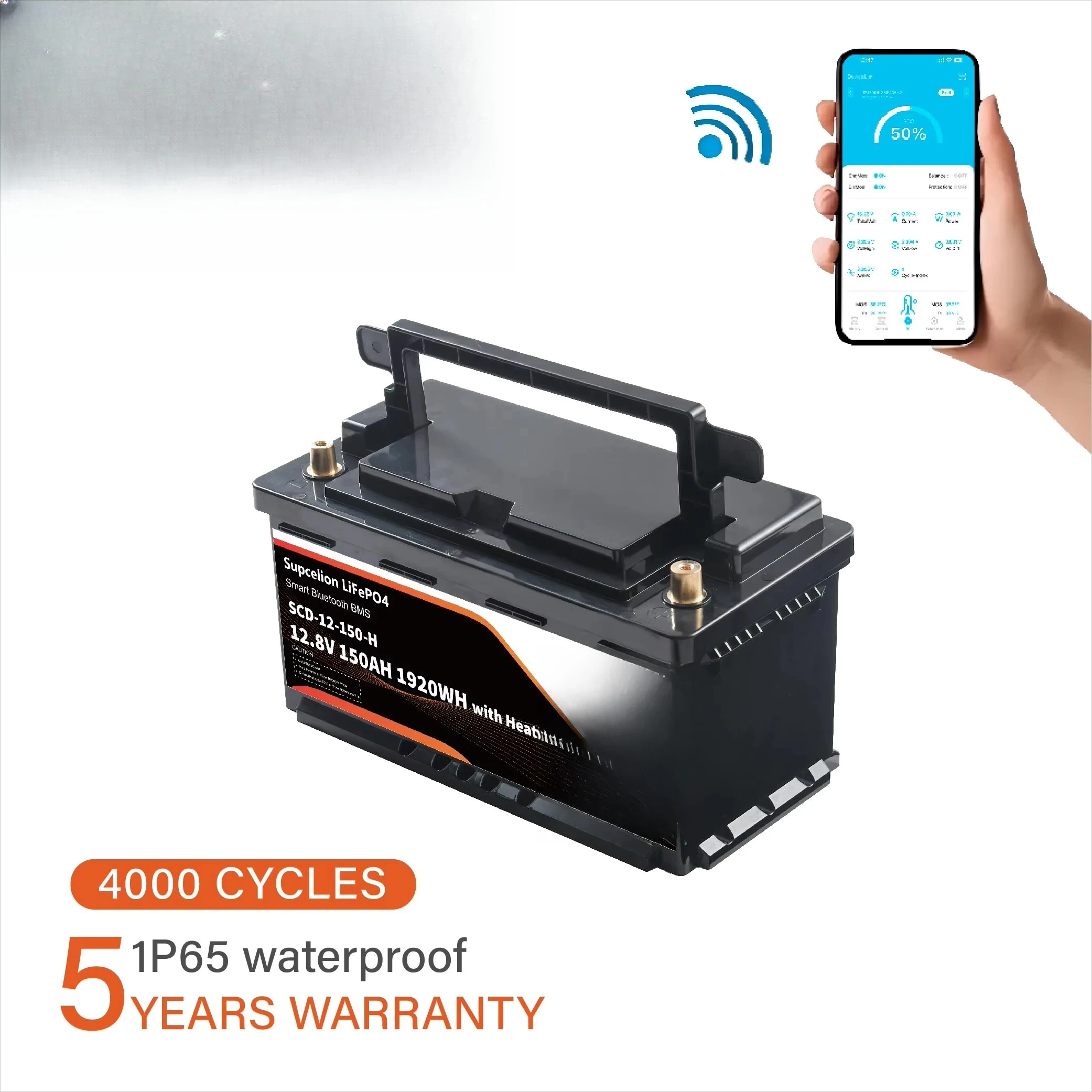 

12V 150Ah Lithium Battery with Bluetooth & Smart BMS, Heated LiFePO4 Battery for Camper Van, Solar Storage France & Poland Stock