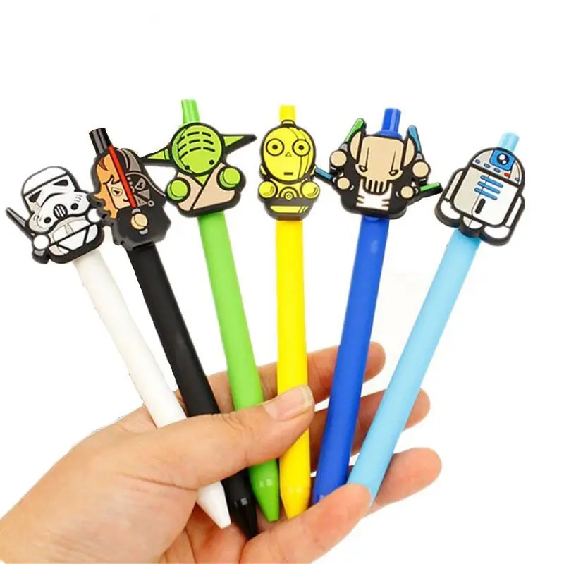 

6Pcs Stars Warsed Cute Chibi Cartoon Candy Color Matte Soft Rubber Pen Holder 0.5mm Black Ink Retractable Neutral Gel Pen Gift