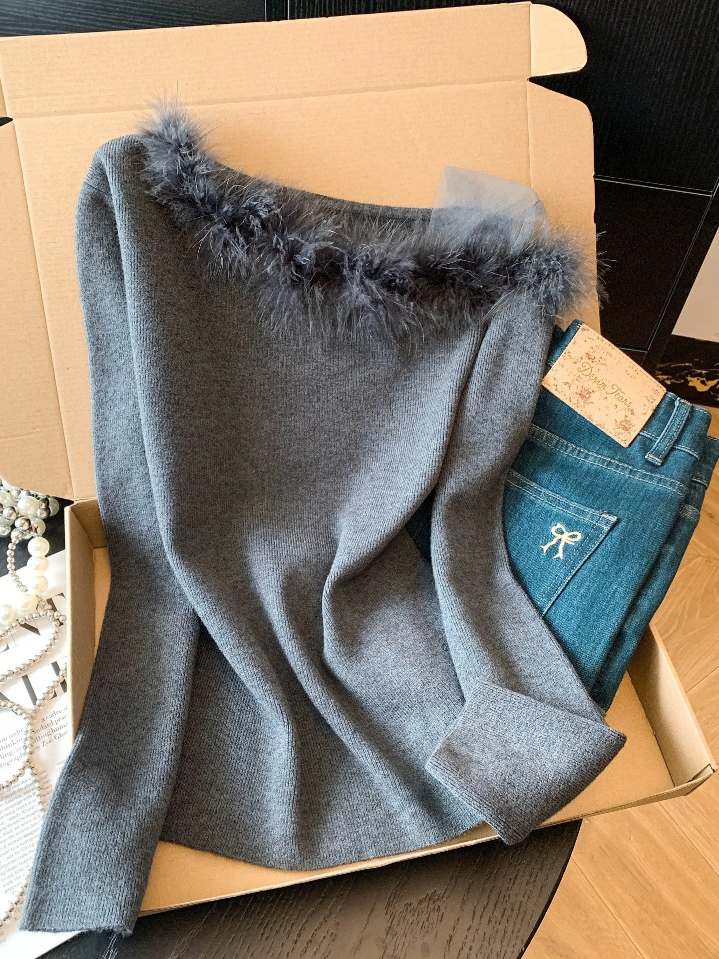 

Трикотаж Pure Desire из искусственного меха Me, осенне-зимний женский внутренний костюм, свободный вязаный топ