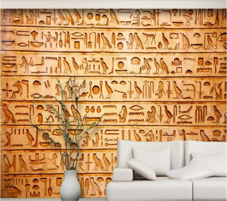 

Custom Wallpaper 3d mural Egyptian Relief Mural Birds and TV Background Wall Restaurant themed hotels Decorative Paintings mural