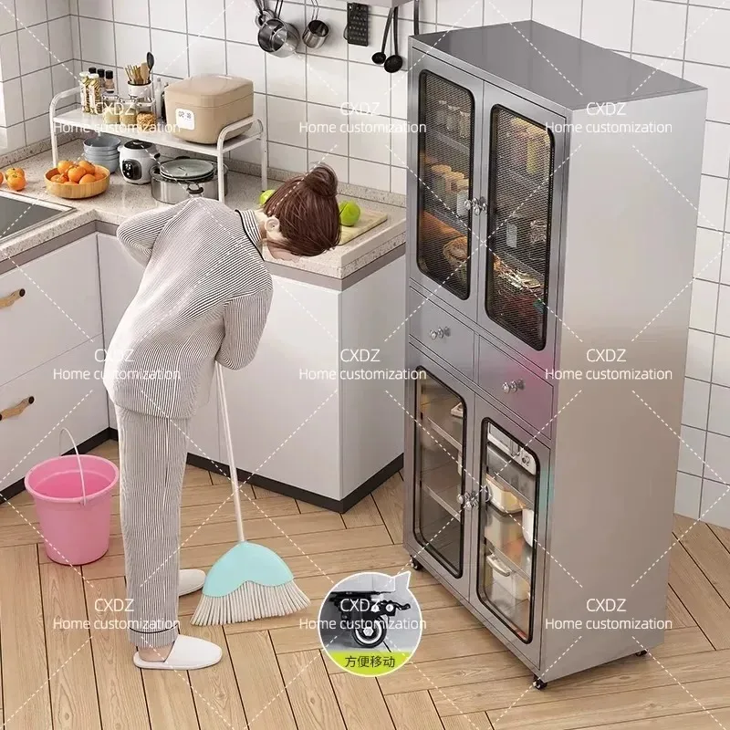 304 Stainless Steel Side Cabinet Kitchen Drawer Cupboard Dining Room Tea Cabinet Pot Storage Locker Household Furniture