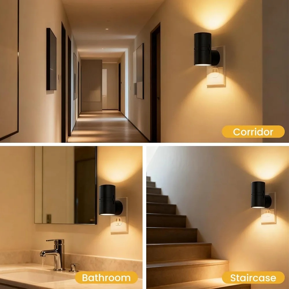 Modern LED Plug-In Downlight Set of 2, White Dimmable with Light Sensor And Remote Control for Bedroom Kitchen Corridor Stairs