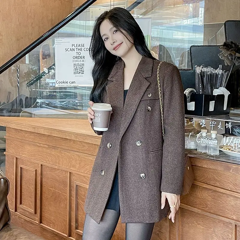 2025年秋冬新作 高級ウールスーツコート ロングジャケット コーヒーブレザー 厚手キルティングアウター ヴィンテージ風 レディースジャケット
