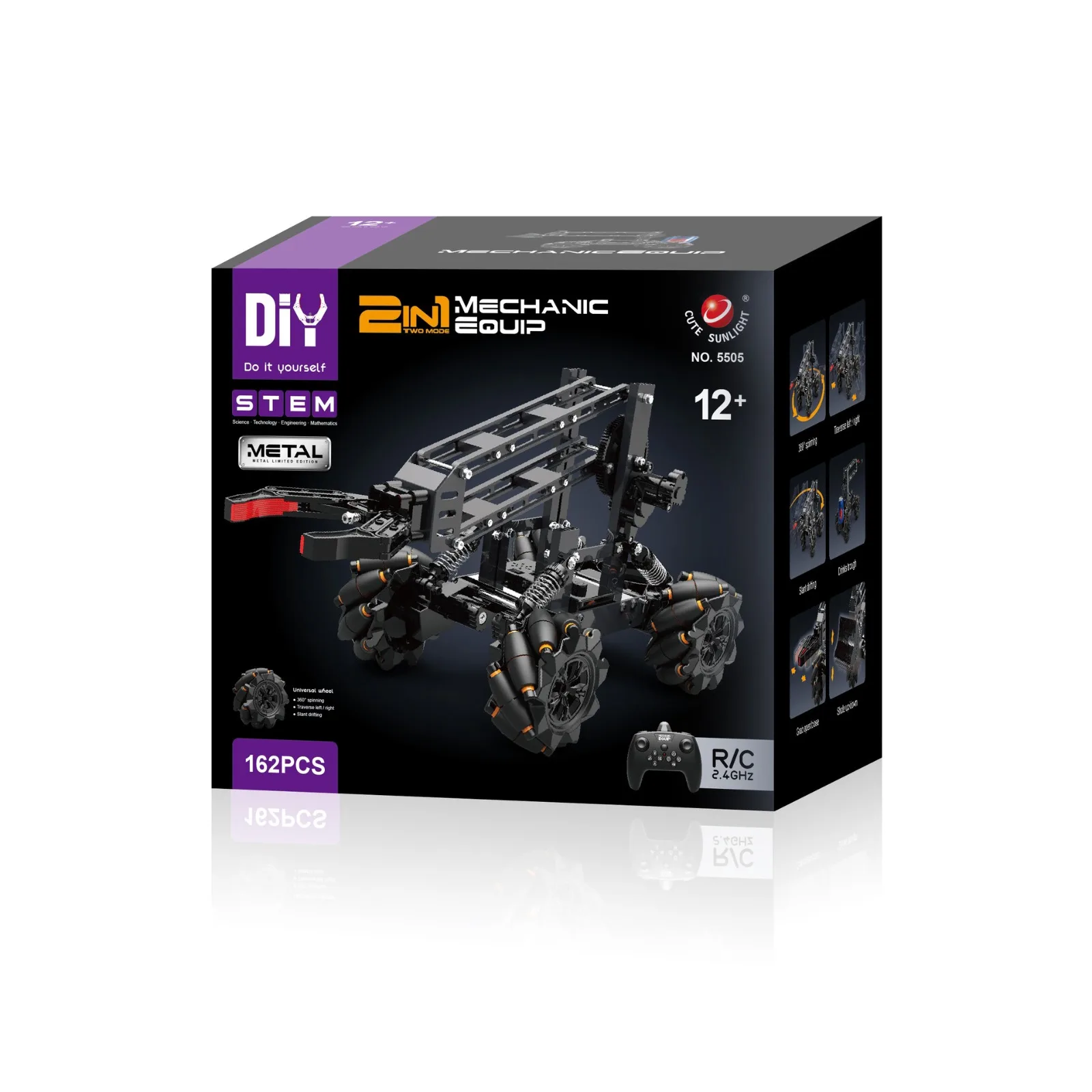 Kids DIY Toys Programmable Alloy Remote Control Bricks Toy Car 2-in-1 Robot Building Blocks Kit with Climbing Mechanical Arm
