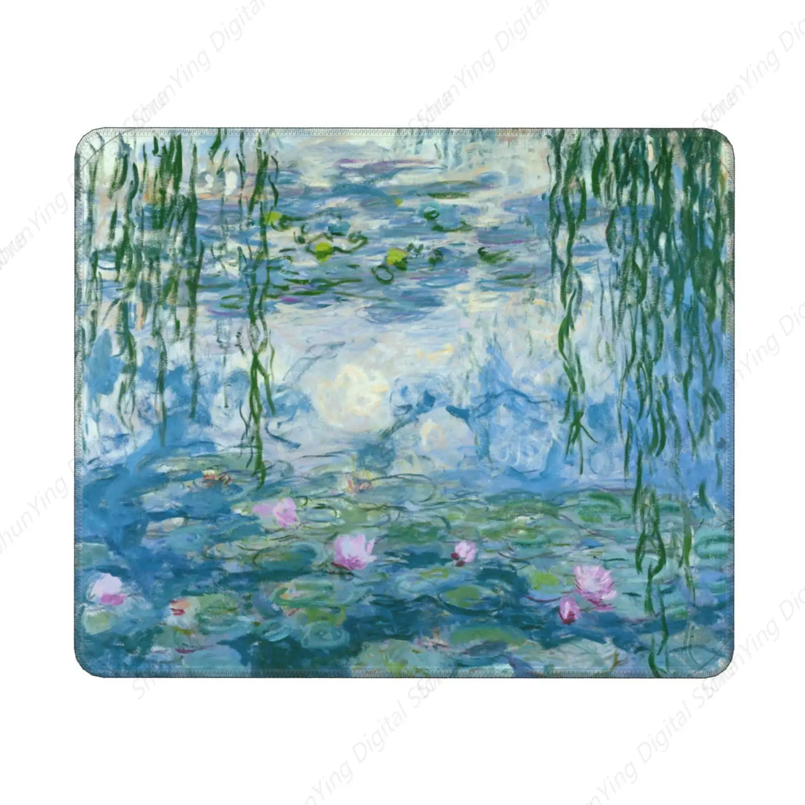 Fun Monet bantalan Mouse Anti selip, bantalan Mouse persegi Motif Lily air, cocok untuk hadiah permainan rumah kantor 8.6X7 inci