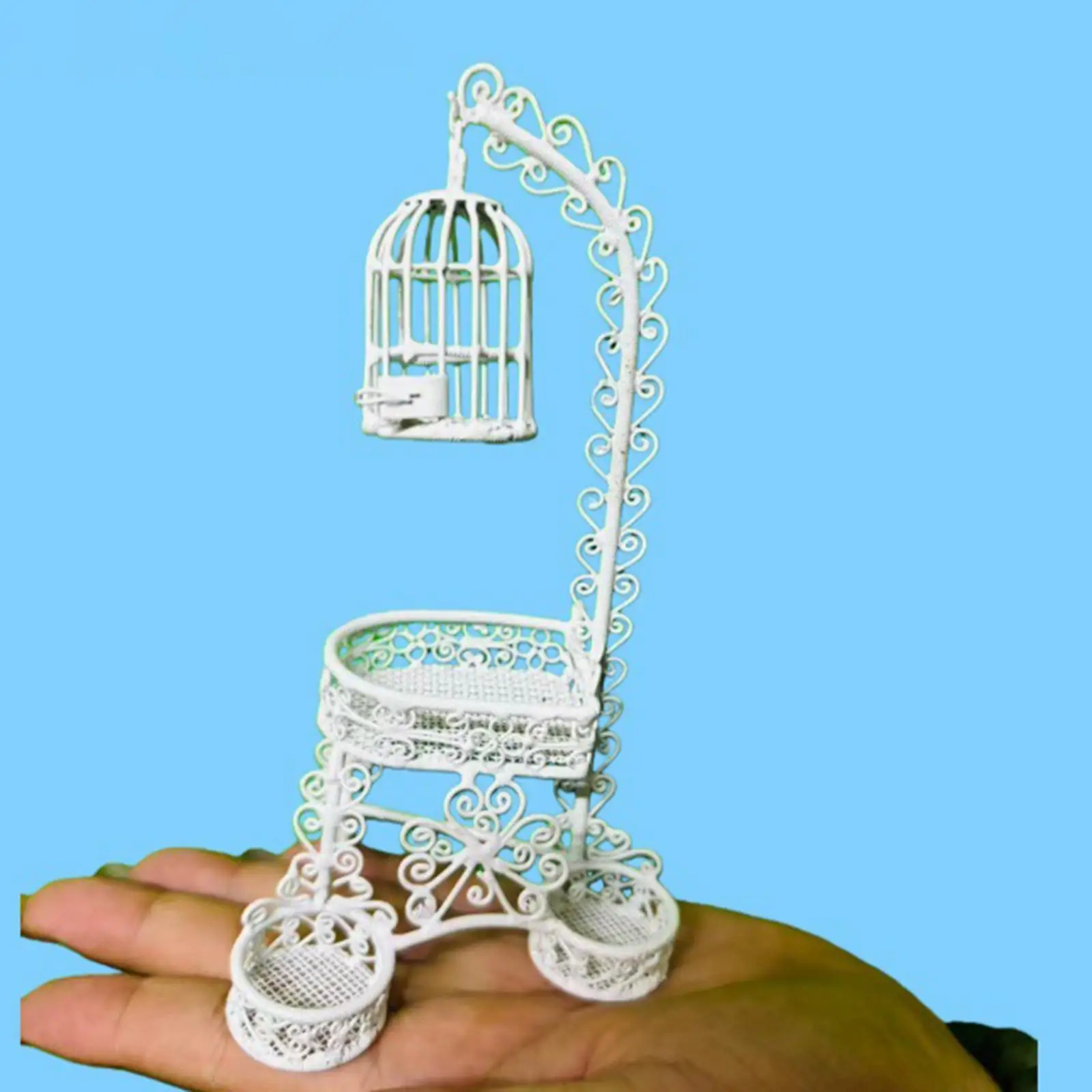 Miniature Birdcage Dollhouse Ornament Metal Legs Interlacing Iron Sliding Door Micro Furniture Suitable for Display Staging