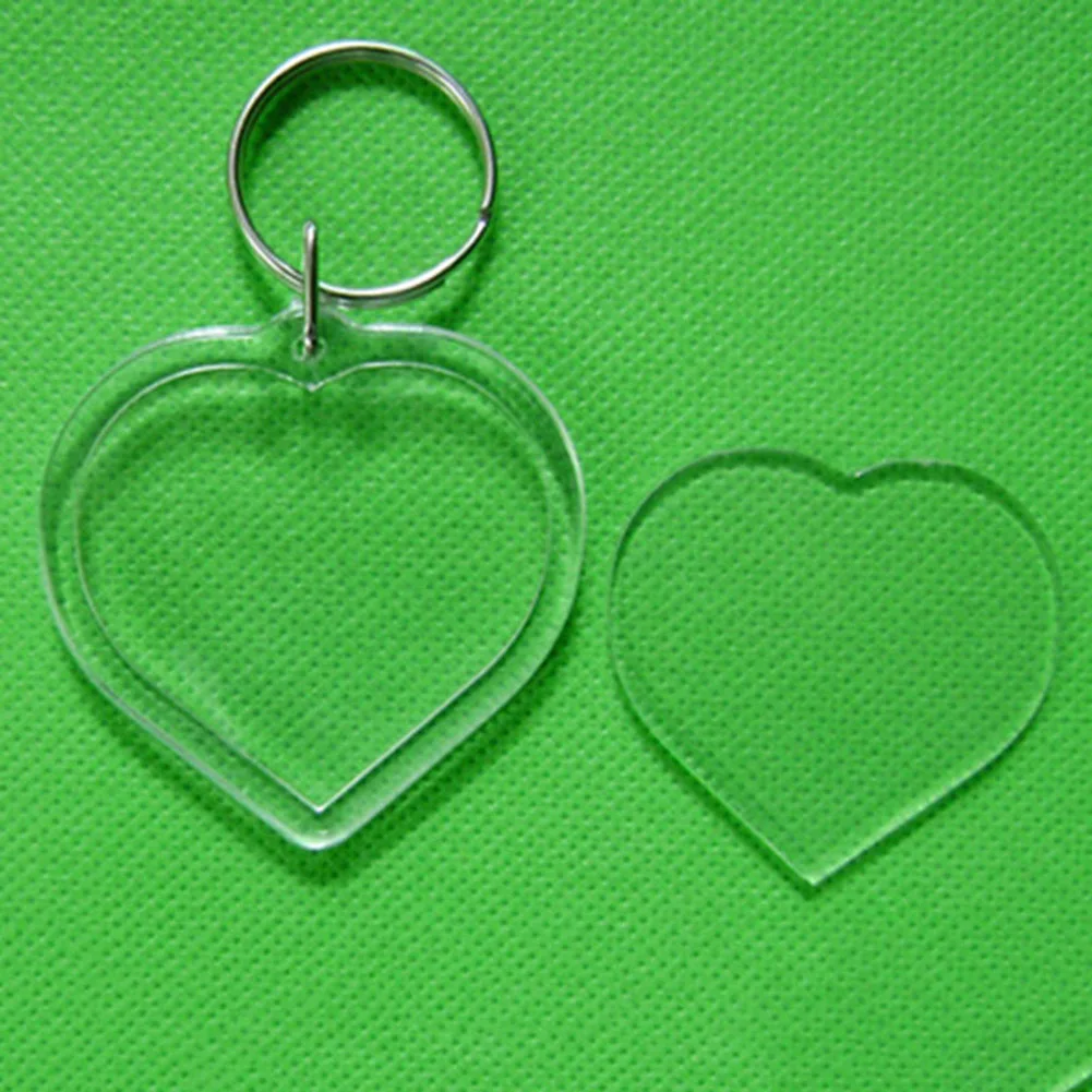 1PC New Rectangle Heart Transparent Blank Acrylic Insert Photo Picture Frame Keyring Keychain DIY Split Ring Key Chain Gift