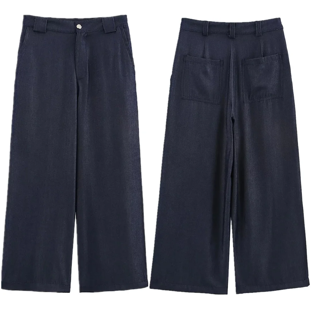 

Maxdutti French Fashion Commuting Casual Wide Leg Denim Cropped Pants For Woman Women's Pants And Trousers Woman clothes