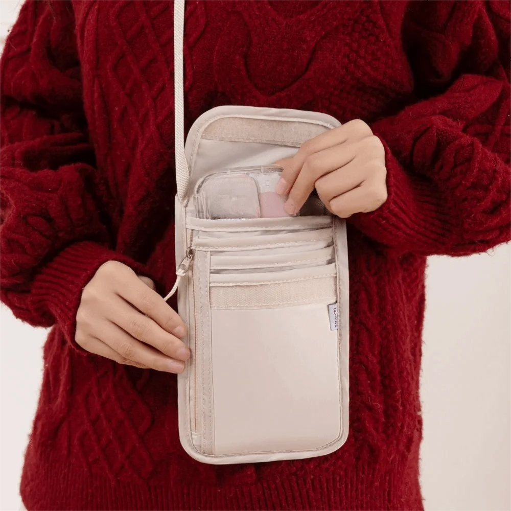 

Waterproof Passport Pouch Adjustable Strap Multi-Pockets Travel Document Pack RFID Blocking Anti-Theft Credit Cards Holder