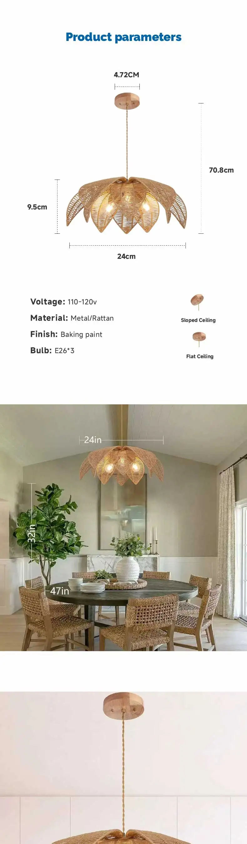 American Retro E27 Rattan Pendant Light