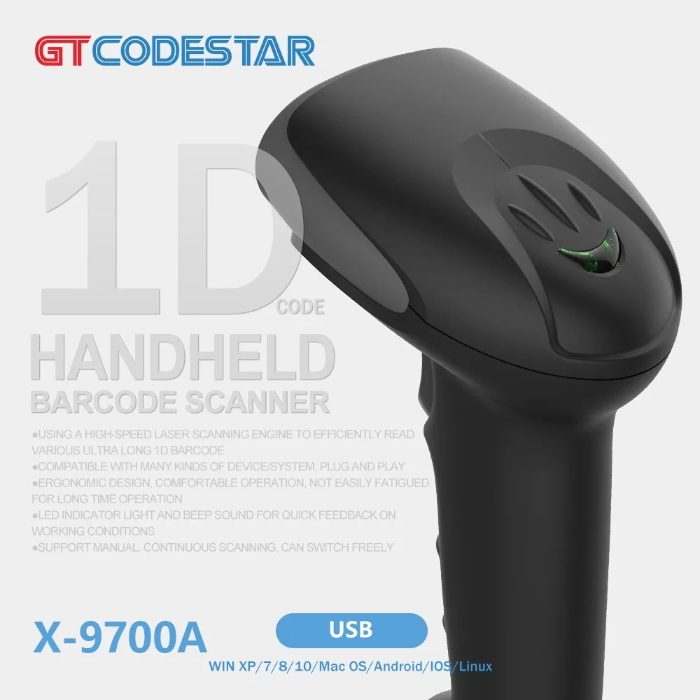 GTCODESTAR X-9700A  Handheld 1D Wired Barcode Scanner CCD Scan Gun Industrial Barcode Reader for Supermarket Barcode Scanning