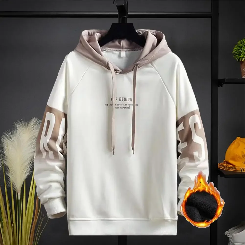 

Y2K Autumn Fleece Hoodie Solid Color Letter Hooded Korean Fashion Sweatshirts Long Sleeve Top Drawstring Pockets Loose Hoodies