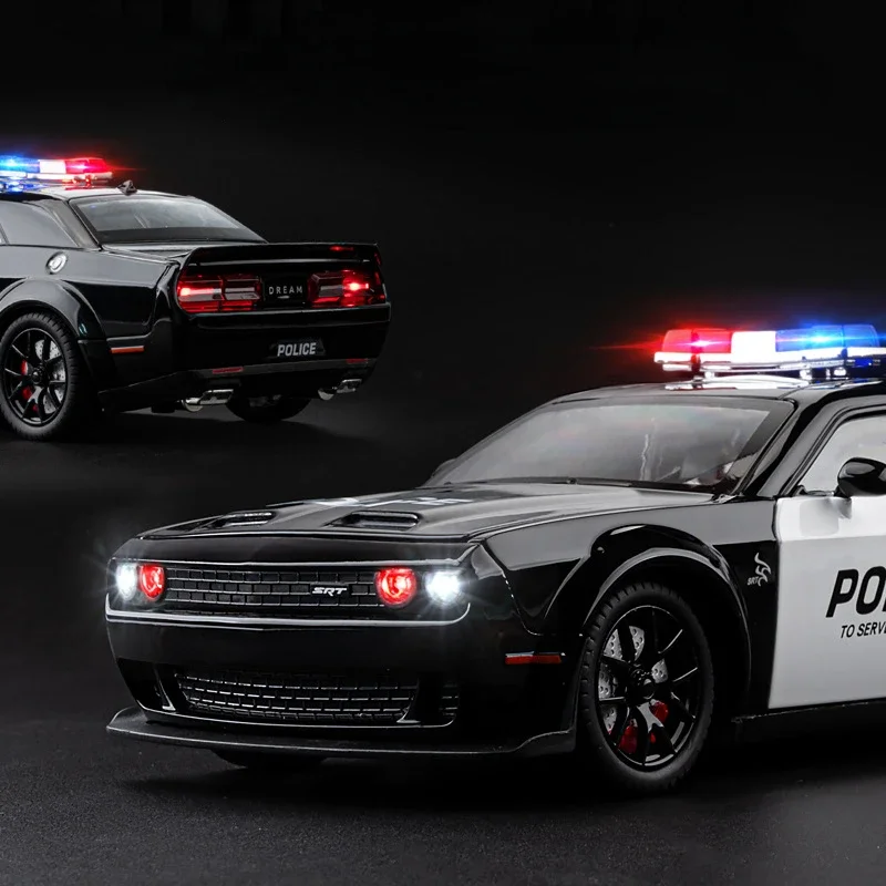 1:24 Dodge Challenger SRT Hellcat police car Alloy Muscle Car Diecasts Metal Sports Car Model Sound and Light Kids Toy Gift C416