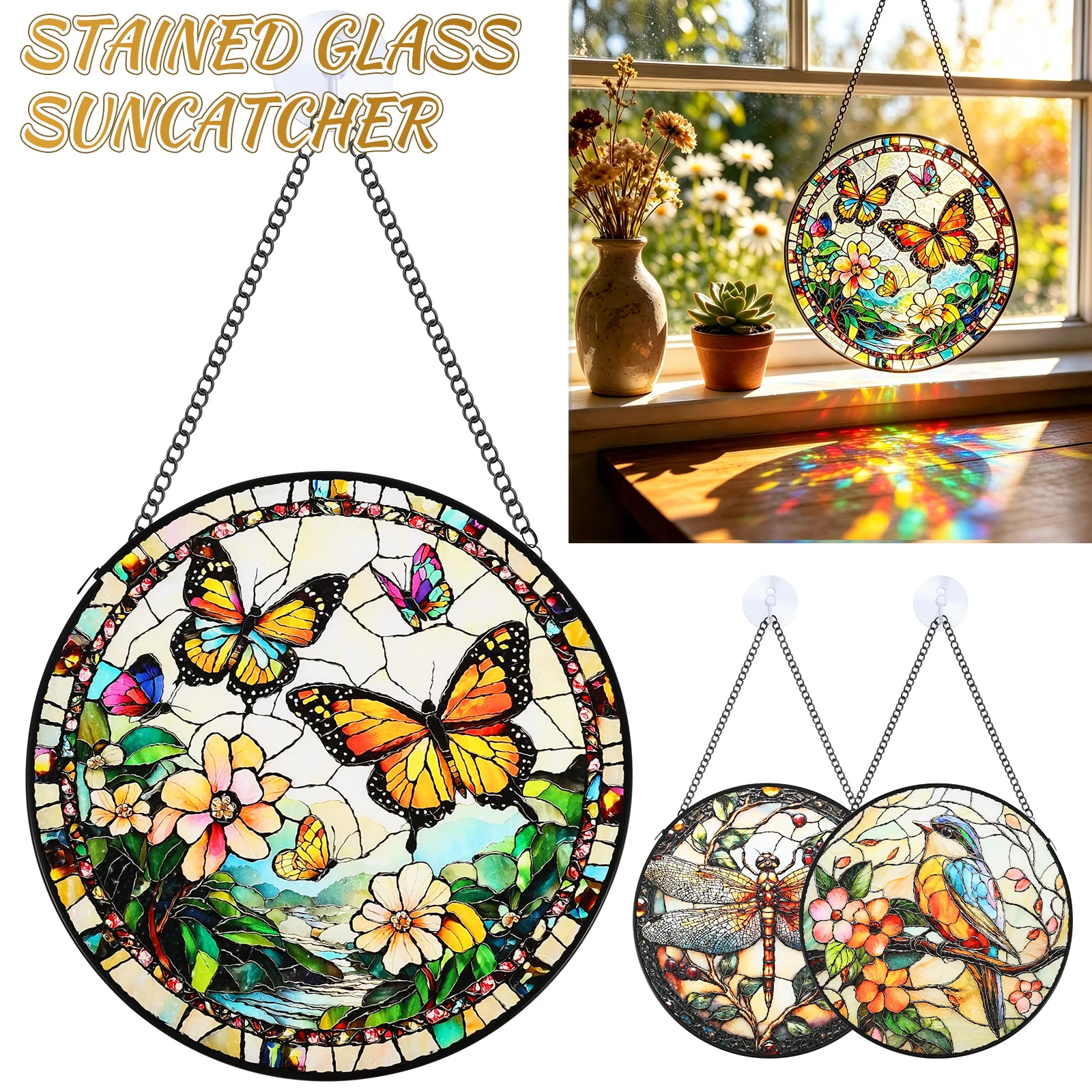 Acrylic Suncatcher Puzzle Window Stained Glass Animal Double Sided Light Transmission Garden Backyard Wall Hanging Decoration