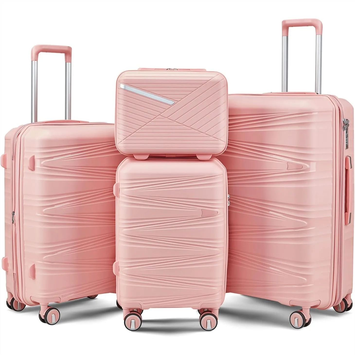 

4 Piece Luggage Set PP Hardshell Expandable Suitcase with TSA Lock Detachable Wheels Lightweight Spinner Pink