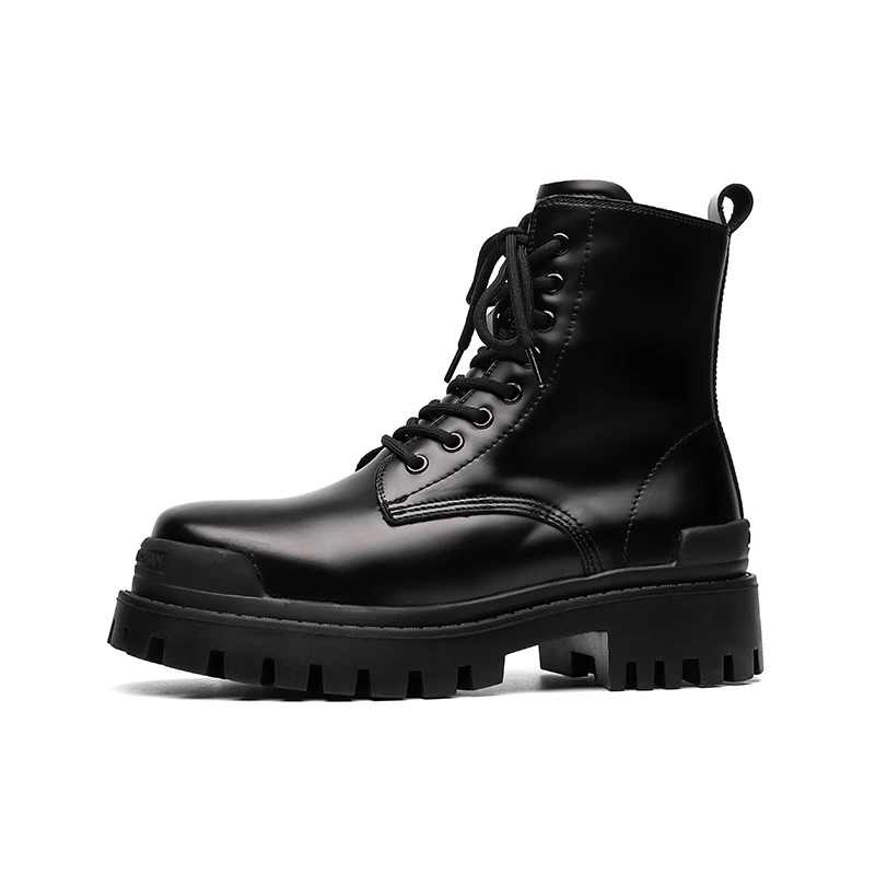 

British Style Men's High Top Workwear Shoes Street Fashion Men's Motorcycle Boots Lace Up Retro Men's Business Ankle Boots