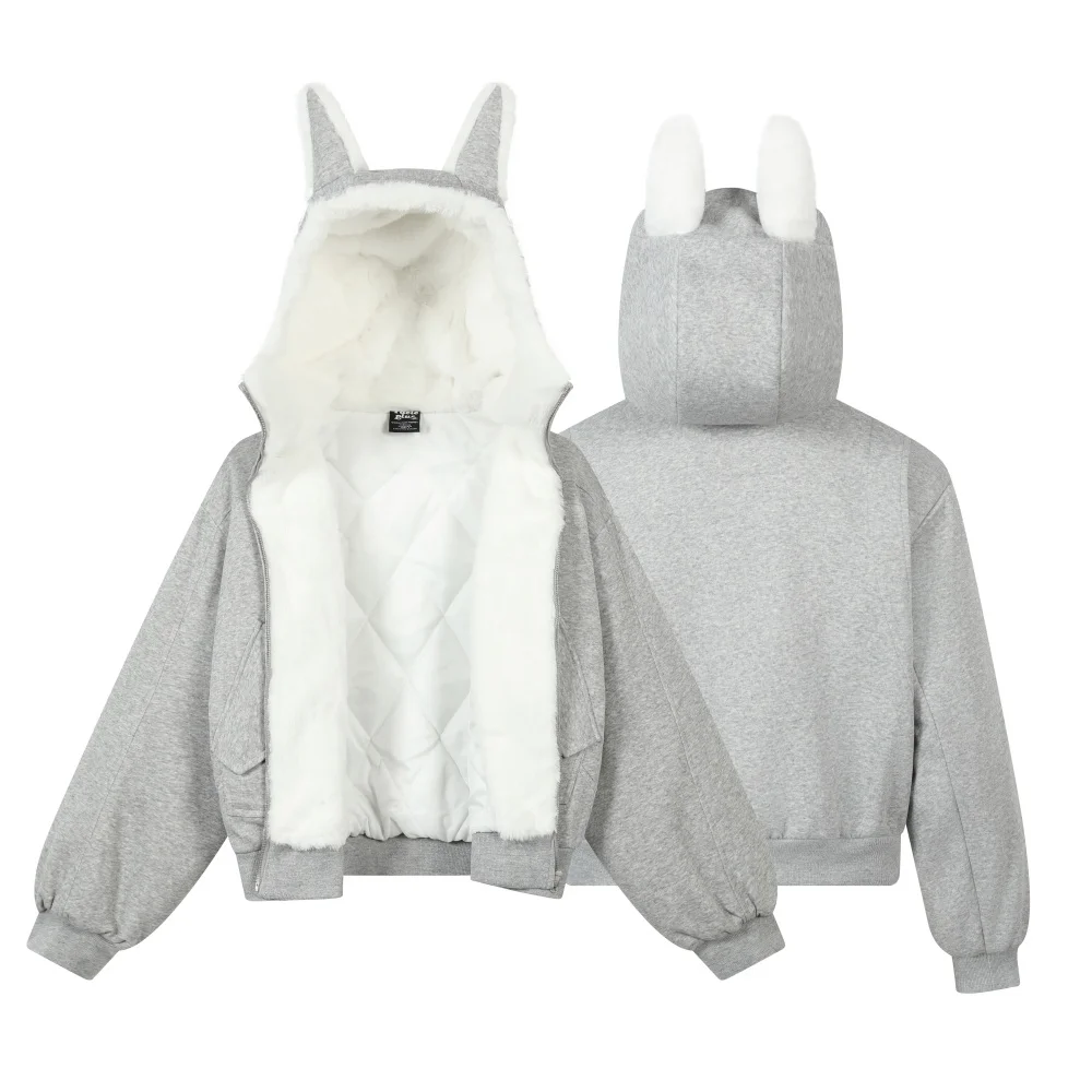 Damska kurtka zimowa z kapturem, wzór uszy dobermana, pikowana kurtka puchowa z kapturem, wysokiej jakości wyściółka, damskie płaszcze zimowe