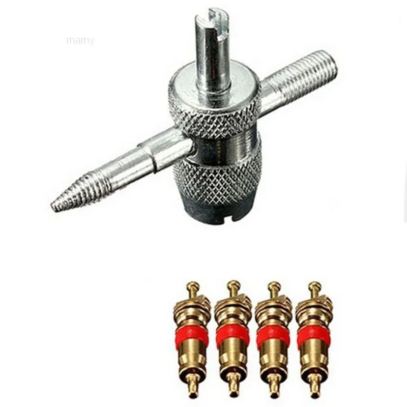 

4-in-1 Car Tire Valve Repair Tool Kit with 4Valve Cores - Zinc Plated Remover for Bike & Truck Tire Valve Stem Maintenance