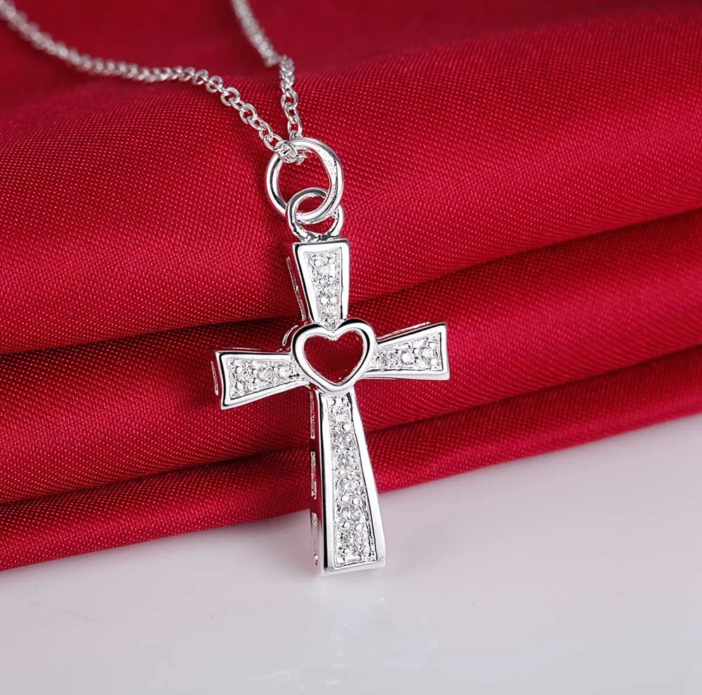 Charms classic 925 Sterling Silver crystal cross pendant Necklace For Women high quality Wedding party Jewelry Holiday gift