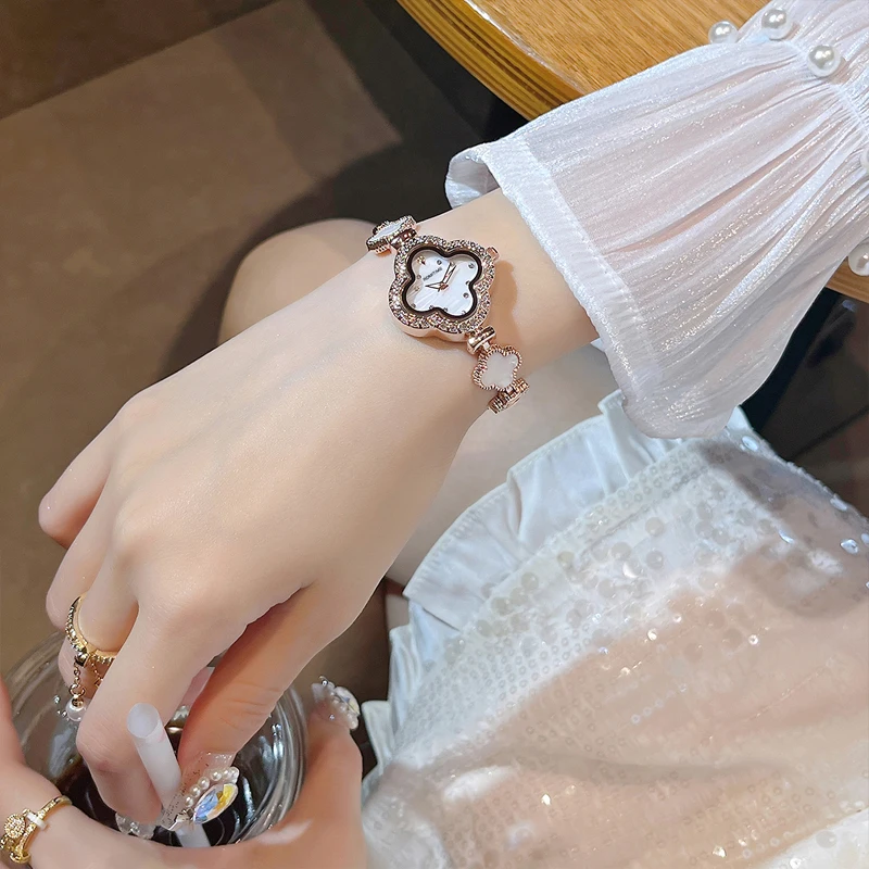 ROMITIME Luxury Women Quartz Watch Radiant Sunburst Dial Clover Bracelet  30M Waterproof Luminous Clock Watches for Lady