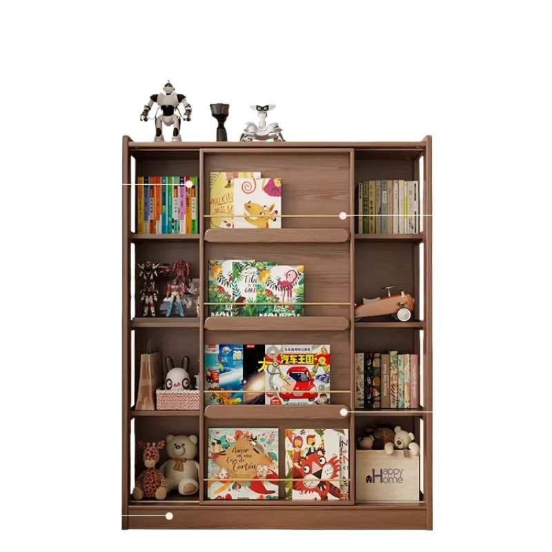 

Книжная полка из цельного дерева от пола до потолка, книжный шкаф для хранения, интеграционная стена, многослойная книжная полка с картинками, раздвижная дверь