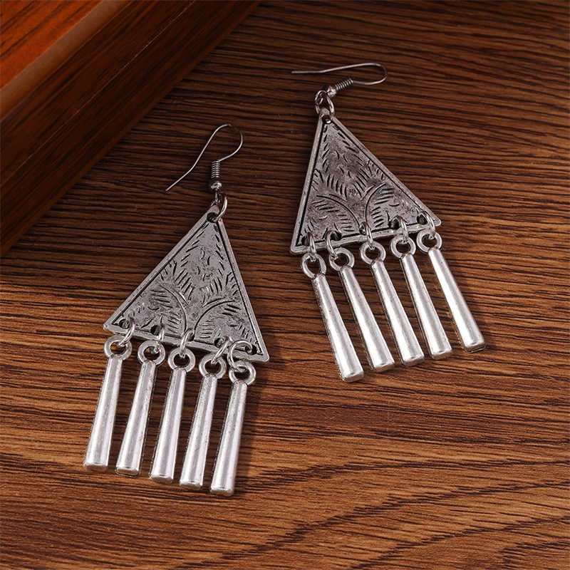 Ethnische Legierung Dreieck Quaste Tropfen Ohrringe für Frauen Mädchen Party Festival Schmuck Geschenke – Detail 5