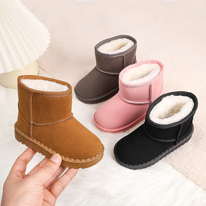 

Boys/Girls Snow Boots 2025 Winter New Round Toe Solid Color Simple Kid's Cotton Boots Fashion Versatile Children's Shoes 23-36