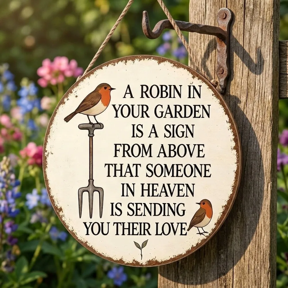 Retro Tin Wall Decor with Sentimental Sympathy Phrase and Farm Tool Artwork for Garden Yard Patio Indoor Accent 20x20cm