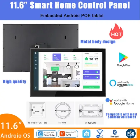 Wall Mount Android POE Tablet 11.6" Smart Home Control Panel In-wall Touch Screen With RJ45 RS485 Google Play