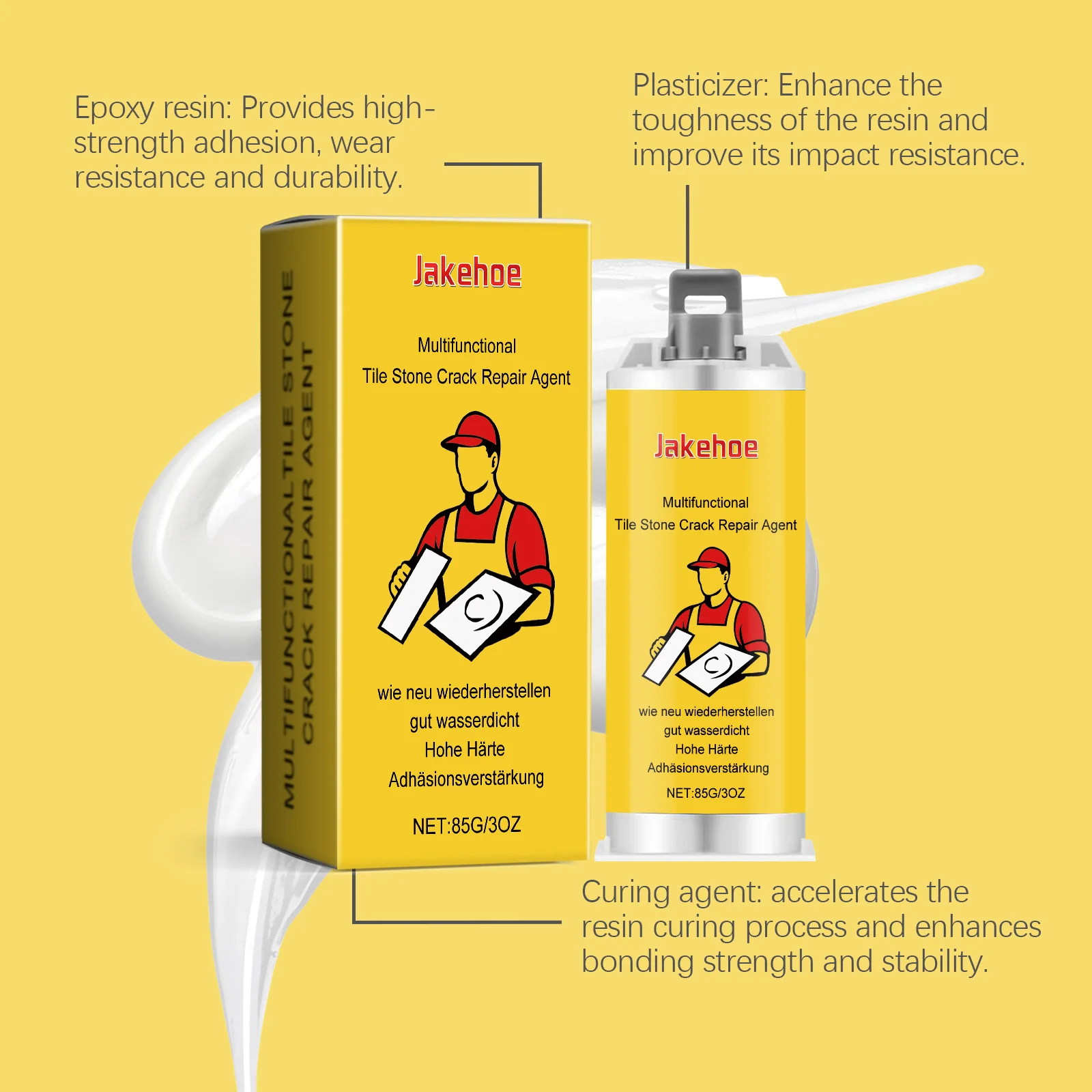 85G Ceramic Repairing Glue Kit Strong Bonding Waterproof Crack Removal Easy to Operate Lasting Durable Ceramic Adhesive Set