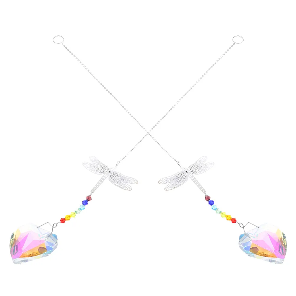 

2Pcs Shimmering Crystal Dragonfly Pendant with Heart Charm Hanging Decor for Chandelier Window Car Prism Home Lighting Decor