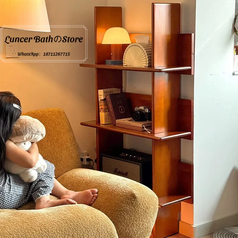 Wall Leaning Vintage Ladder Storage Rack Nordic Solid Wood Multi-layer Floor Standing Bookshelf for Home